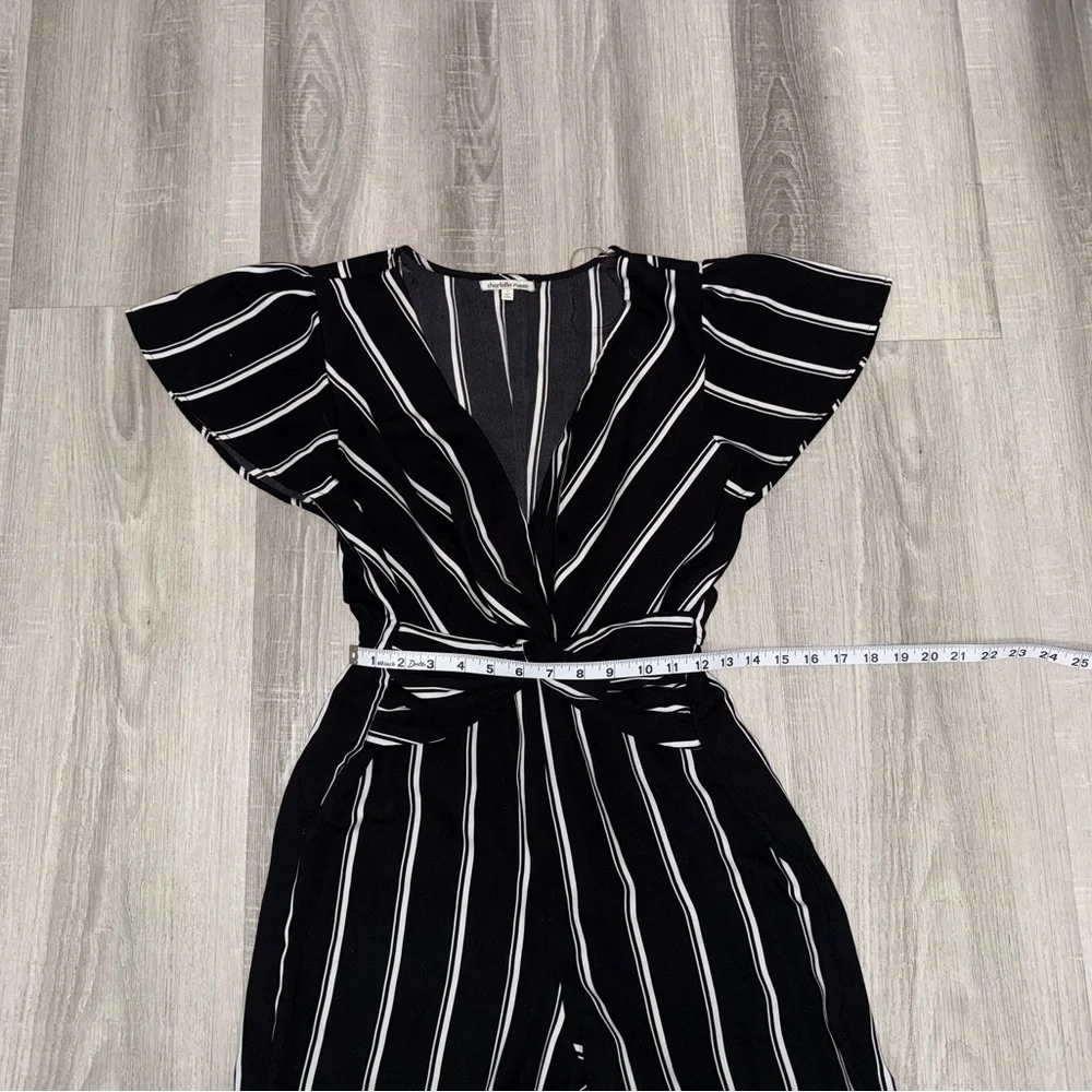 Charlotte Russe Striped Knot Front Wide-Leg Jumpsuit Black White Size S. - Picture 8 of 12